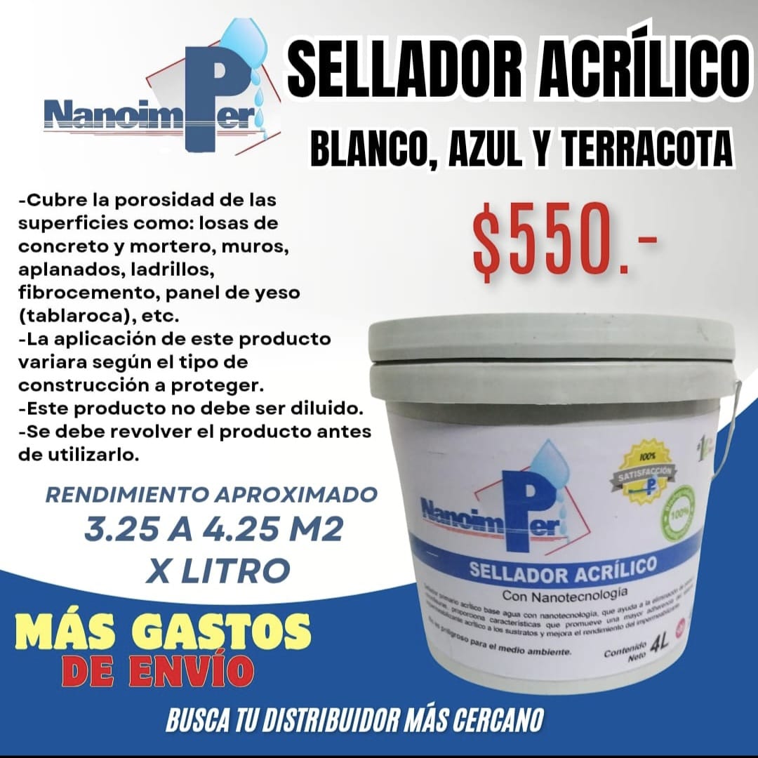 Sellador Acrílico Nanoimper en colores blanco azul y terracota